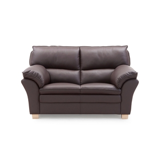 Palma 2.personers sofa | Mørkebrun semi/spalt læder m. sort malet egetræ